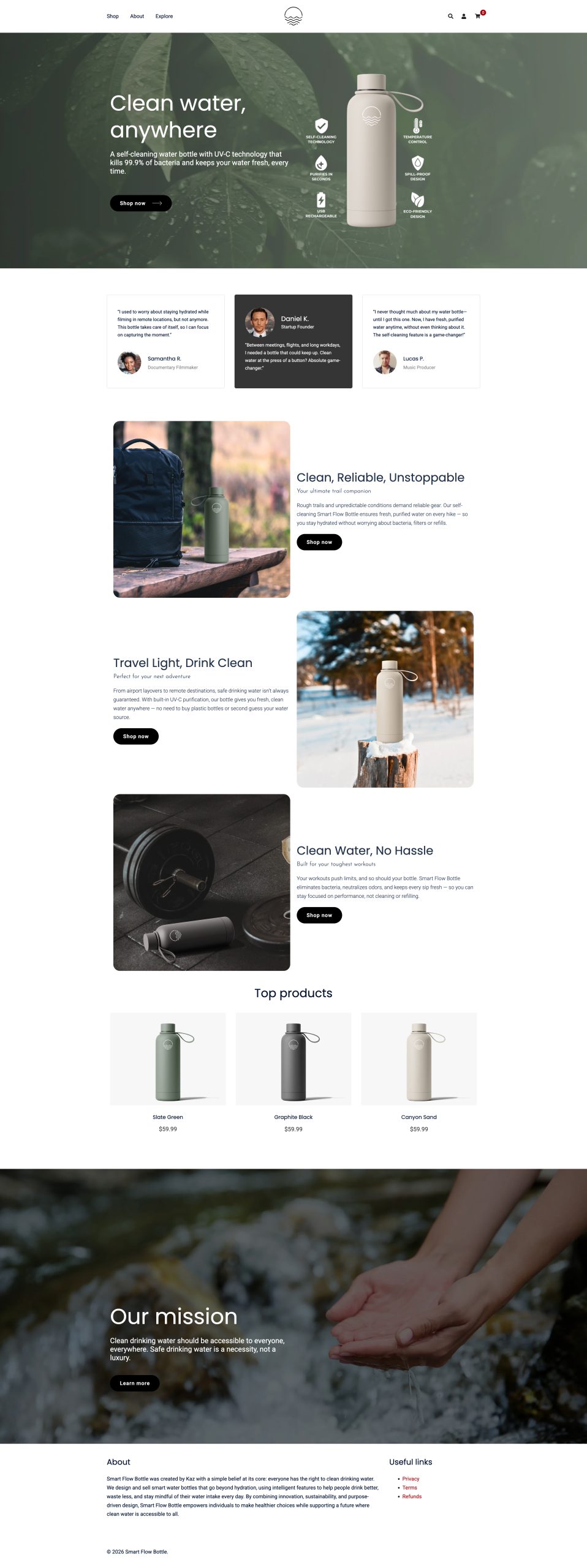 Smart Flow Bottle website by Kaz